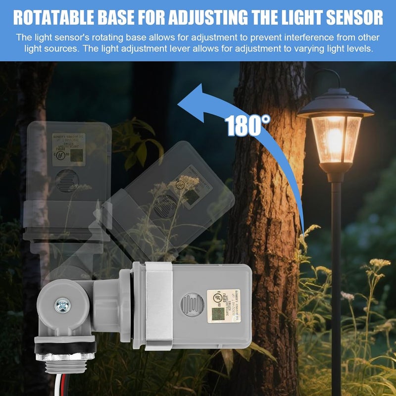 BTFO 8pcs Outdoor Photocell Sensors, 120VAC Dusk to Dawn Light Control IP54 Waterproof Photoelectric Switch with Swivel Mount for LED Yard Porch Street & Parking Lot Lighting - Image 4